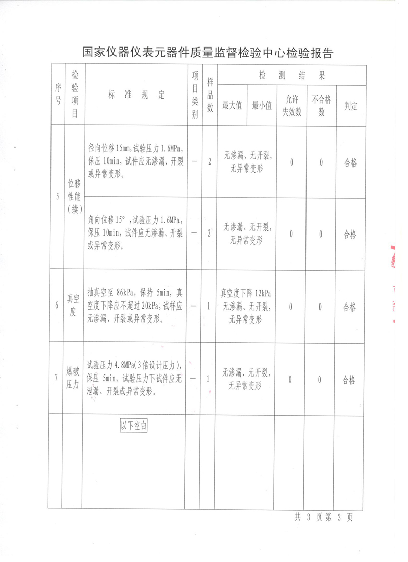 《橡胶补偿器》特种设备形式实验报告